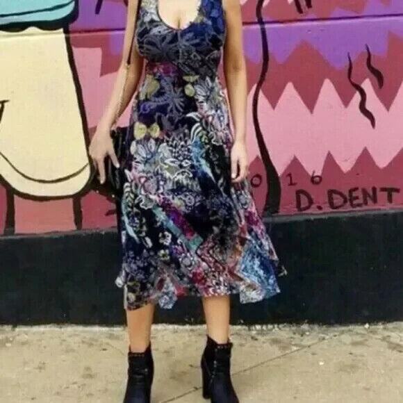 FUZZI Floral Patchwork Sleeveless Midi Dress Tulle V Neck A Line Fit Fla… - Picture 11 of 11